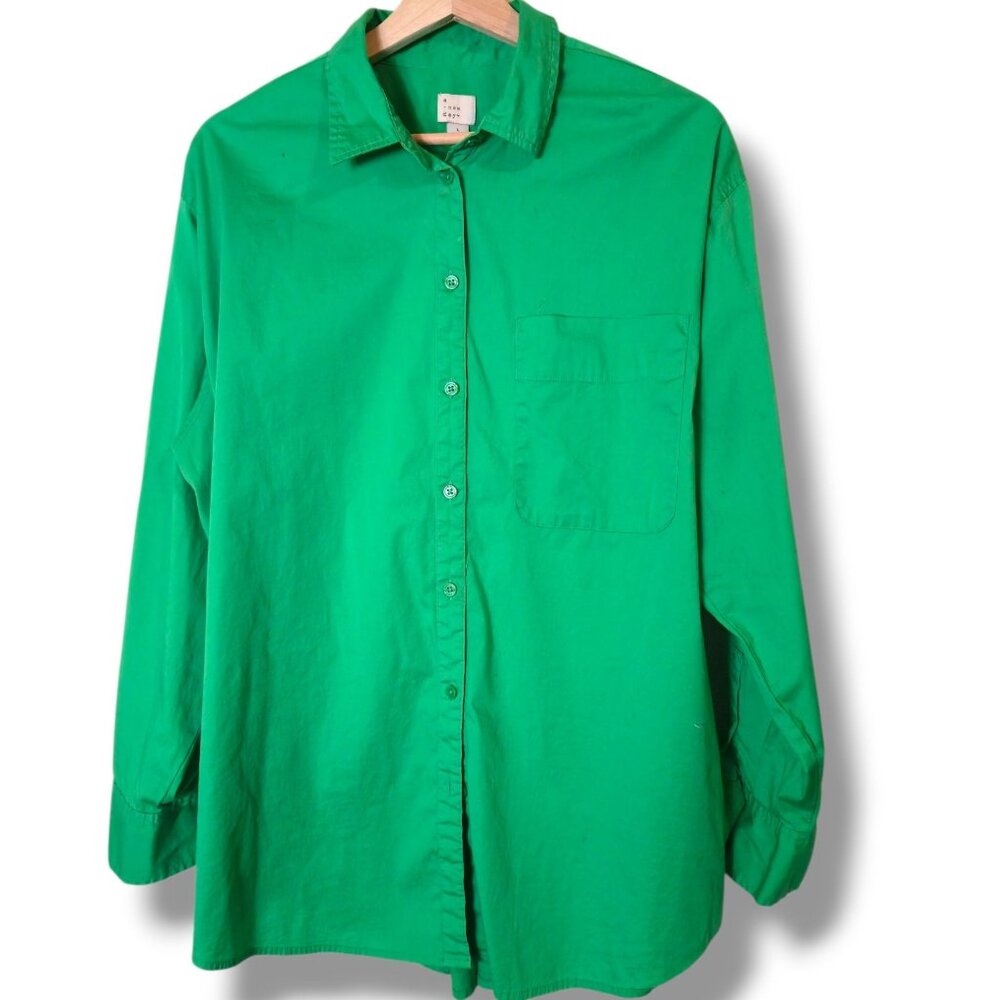 a new day shirt womens Large Green long-sleeve button-up oversized